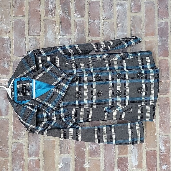 Rue21 Jackets & Blazers - Rue21 Blue and Grey Plaid Peacoat